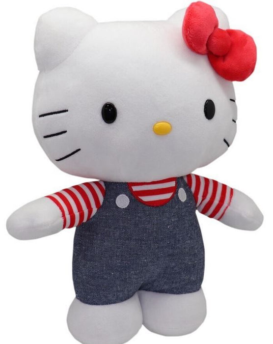 Hello Kitty Kitty White Plush In Denim Look Overalls