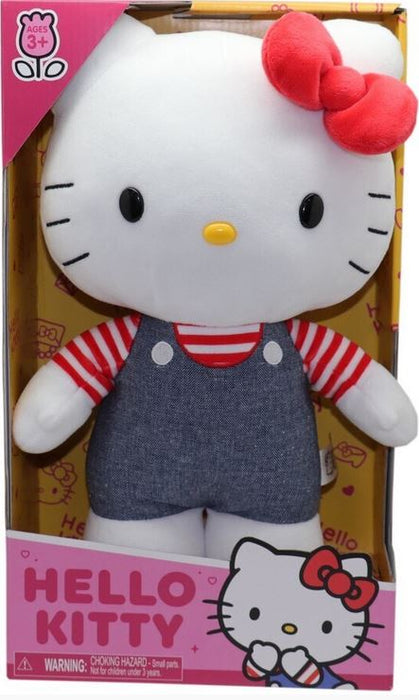 Hello Kitty Kitty White Plush In Denim Look Overalls