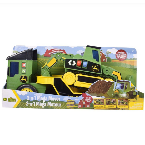 John Deere 2-in-1 Mega Mover & Tracked Front Loader 60cm Motorised Lights & Sounds