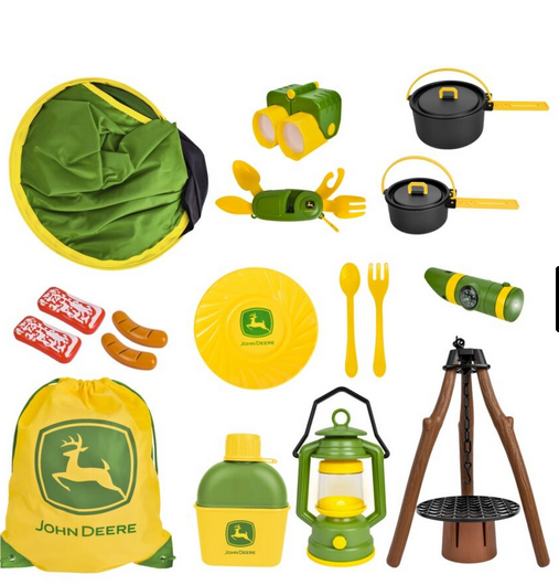 John Deere Pop-up Camping Tent Set With Fire Pit - Working Lantern And Accessories