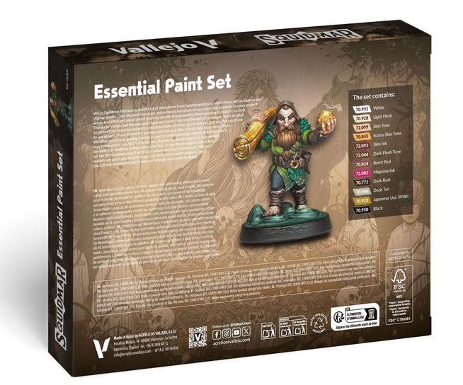 Vallejo Essential Paint Set By Squidmar Miniatures 12 Acrylic +1 Excl Miniature Figure