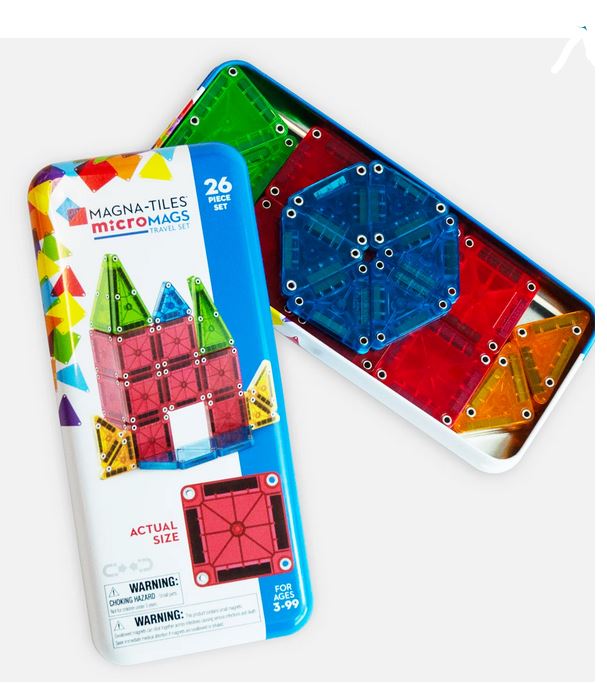 Magna Tiles Micro Mags 26 Pc Travel Set In Tin
