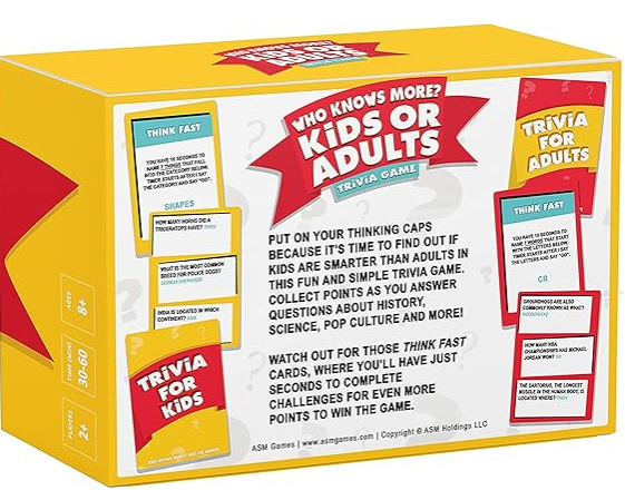 Who Knows More? Kids Or Adults Trivia Card Game
