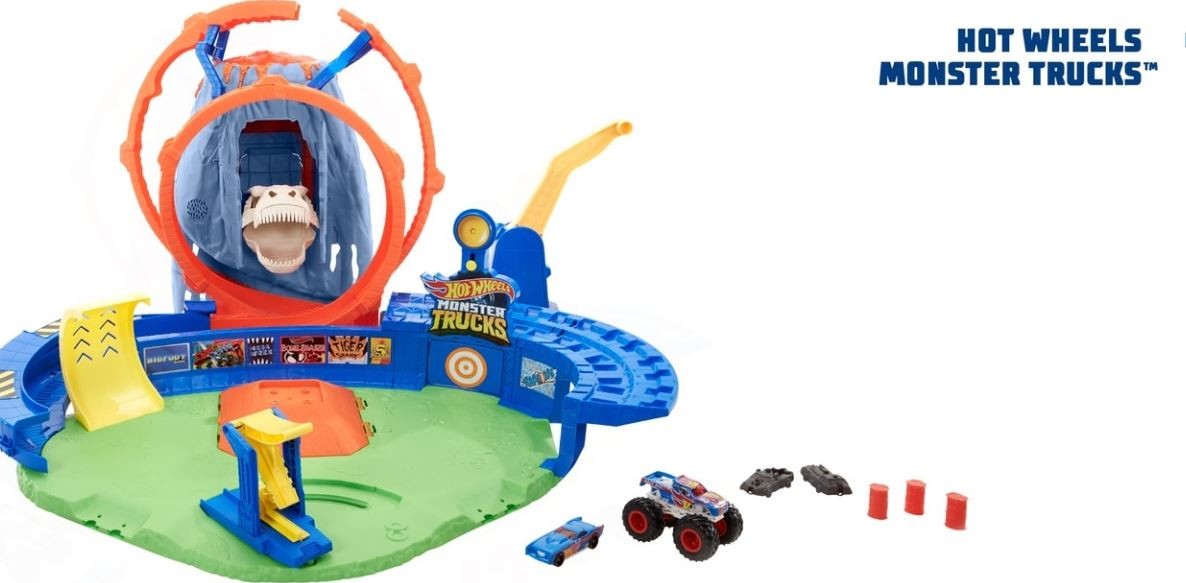  Hot Wheels Monster Trucks T-Rex Volcano Playset with 1:64 Scale  Race Ace Toy Truck & 1 Toy Car, Track Set with Dinosaur Nemesis : Toys &  Games