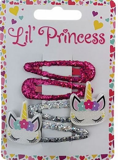 Little Princess Unicorn Snap Hair Clips 4pc