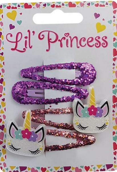 Little Princess Unicorn Snap Hair Clips 4pc