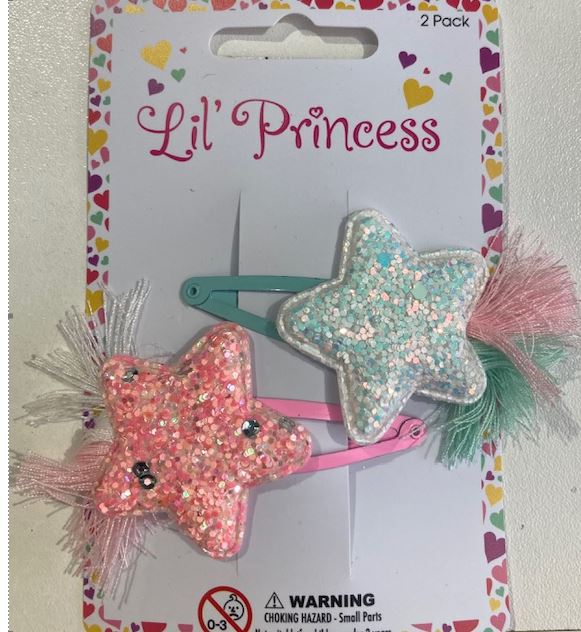 Lil Princess Snap Hair Clip Star With Tassels Assorted