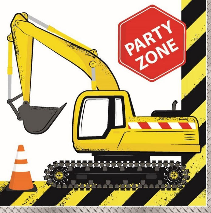 Party Napkin Construction Excavator  Design 20 Pc Pack