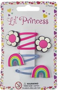 Little Princess Rainbow & Flower Snap Hair Clips 4 Piece