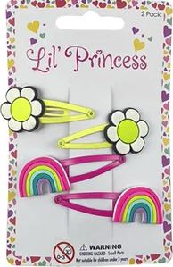 Little Princess Rainbow & Flower Snap Hair Clips 4 Piece