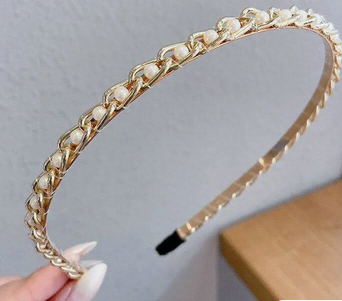 Aband Pearl Beaeded Headband With Chain