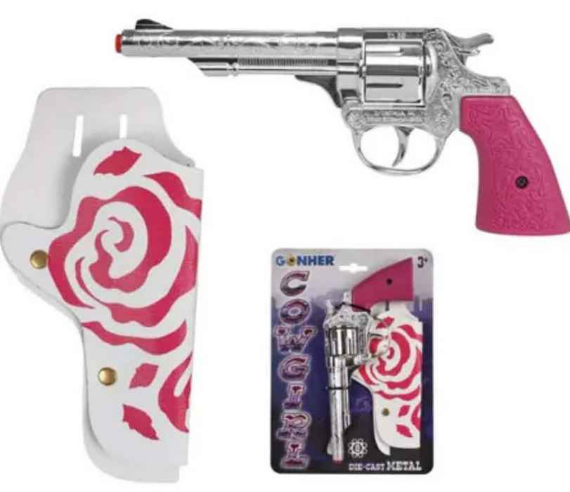 Pink Cowgirl Diecast W/holster 8 Shot Cap Revolver