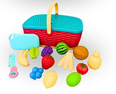 Puicnic Basket With 15 Pieces Plastic Fruit