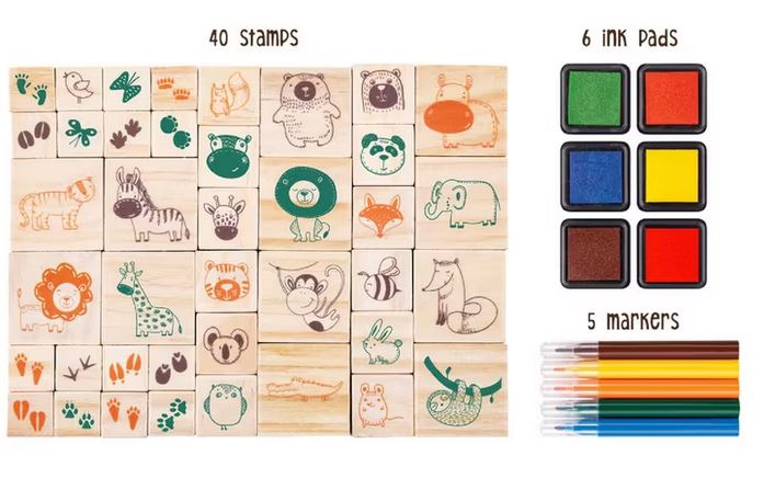 Wooden Stamp Set Animal Adventure