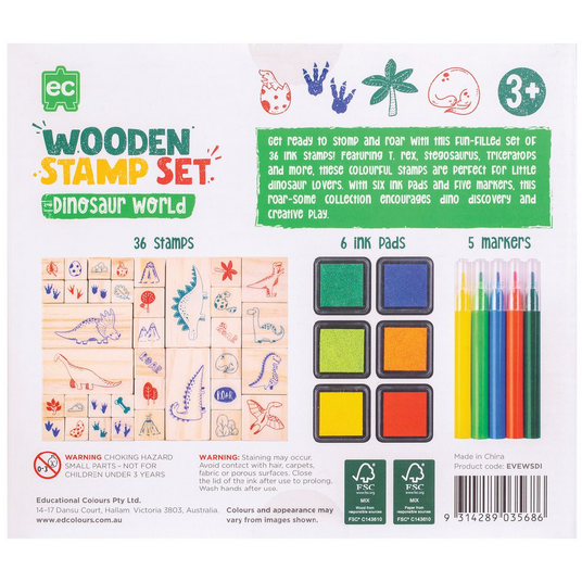 Ec Wooden Stamp Set 47 Pc - Dinosaurs