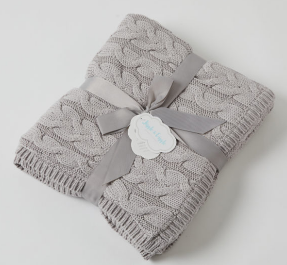Aurora Cable Knit Baby Blanket Silver/cream