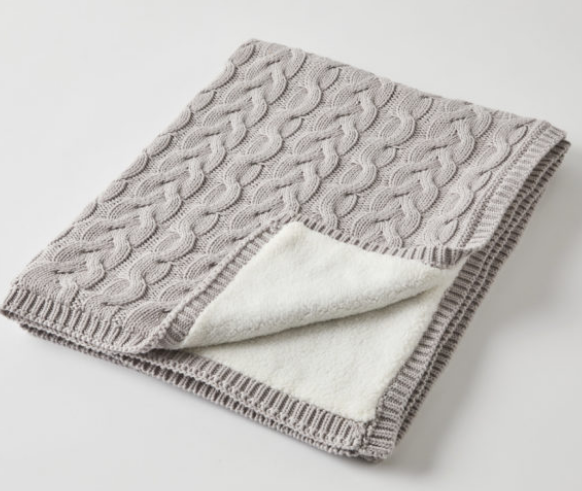 Aurora Cable Knit Baby Blanket Silver/cream
