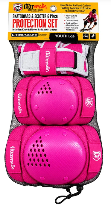 Adrenalin Skate & Scooter 6 Piece Protection Set - Pink/youth Large