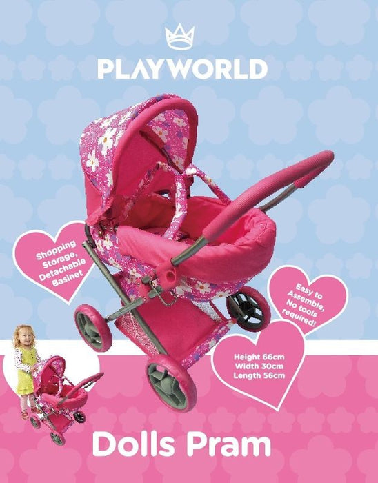 Playworld Dolls Pram Medium Pink