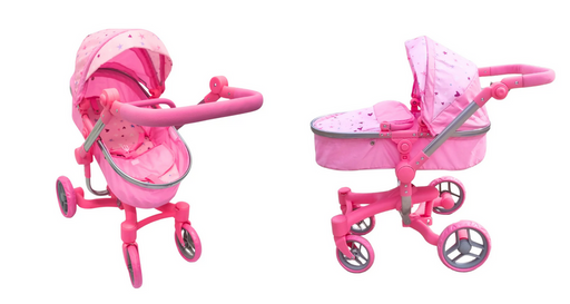 Playworld Doll Deluxe 2 In 1 Pram Pink