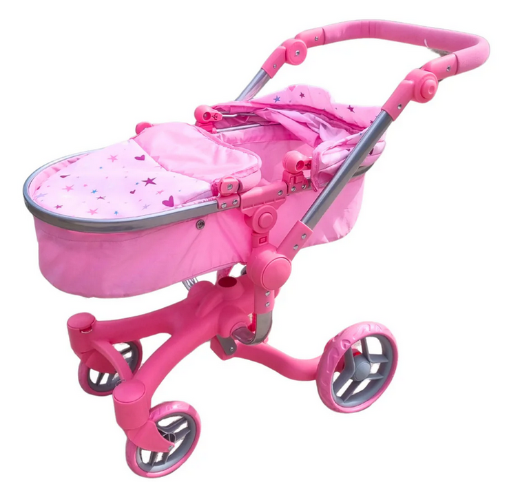 Playworld Doll Deluxe 2 In 1 Pram Pink