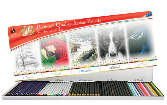 Premium Quality Artists Pencils 60 Pc Set In Tin