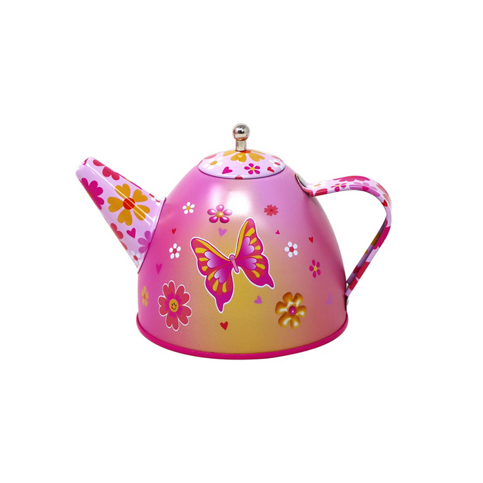 Pink Poppy Butterfly Vibrant Vacation 7 Piece Tin Tea Set