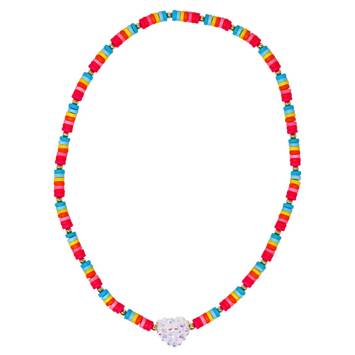 Pink Poppy Rainbow Jewelled Heart Necklace 