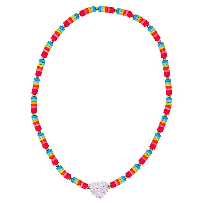 Pink Poppy Rainbow Jewelled Heart Necklace 