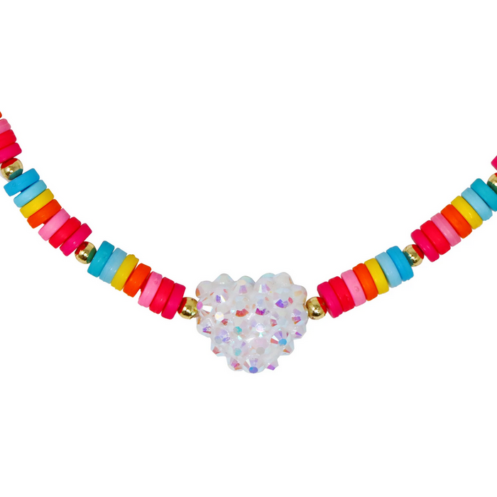 Pink Poppy Rainbow Jewelled Heart Necklace 