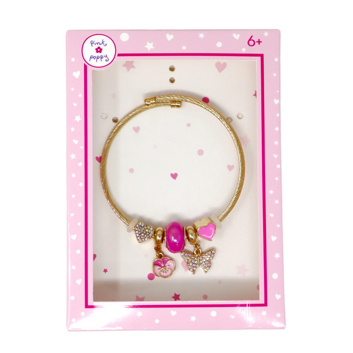 Pink Poppy Butterfly Charm Bracelet