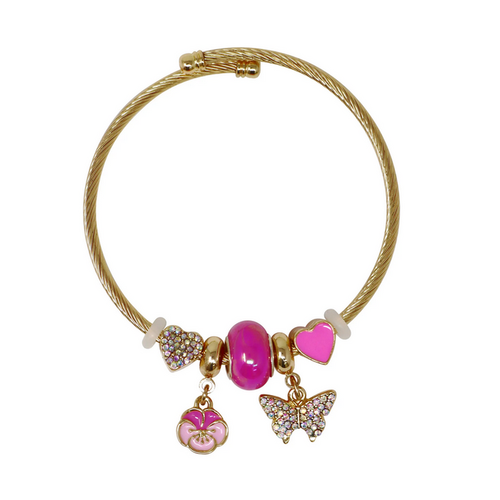 Pink Poppy Butterfly Charm Bracelet