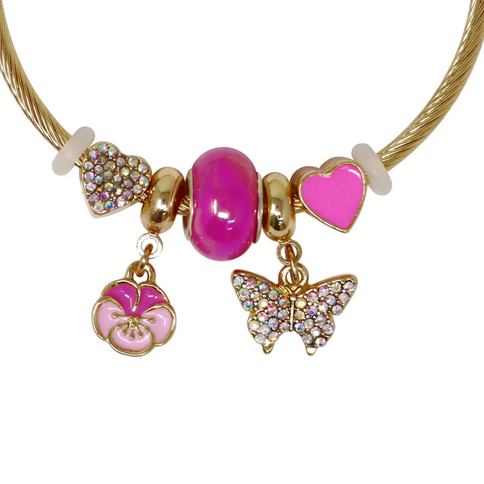 Pink Poppy Butterfly Charm Bracelet