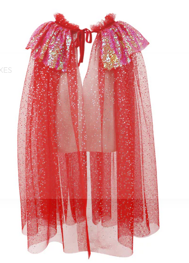 Pink Poppy Twinkling Red Cape With Silver Stars  & Gold Sequin
