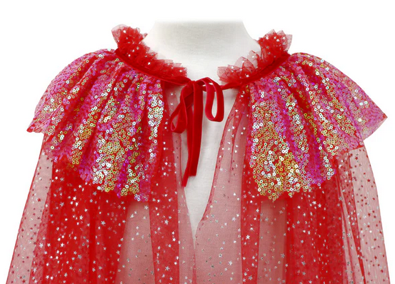 Pink Poppy Twinkling Red Cape With Silver Stars  & Gold Sequin