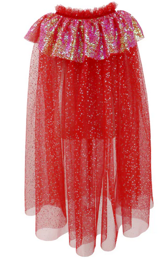 Pink Poppy Twinkling Red Cape With Silver Stars  & Gold Sequin