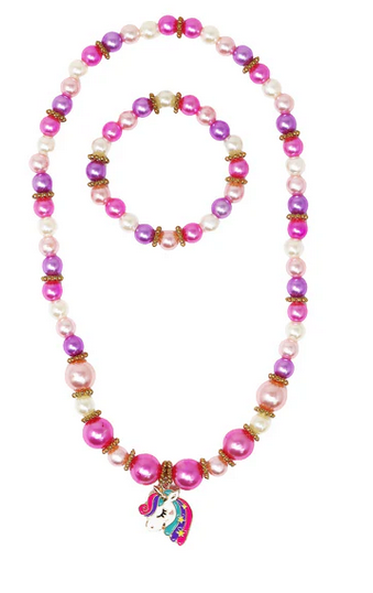 Pink Poppy Unicorn Necklace & Bracelet Set