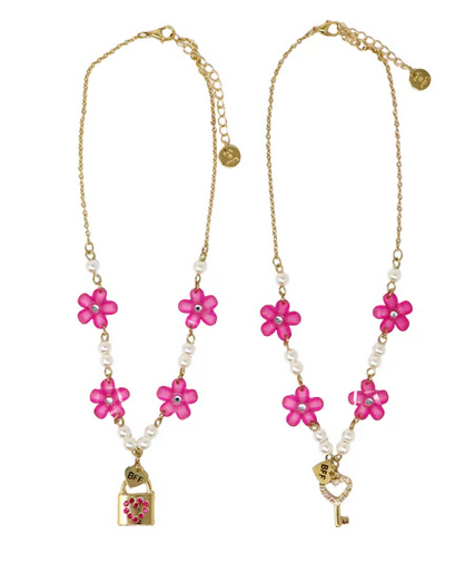 Pink Poppy Lock & Key Necklace Set (2 Pc Set)
