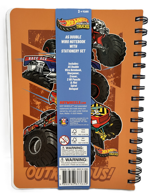 Hot Wheels Monster Truck Spiral Notebook With Stationary Set