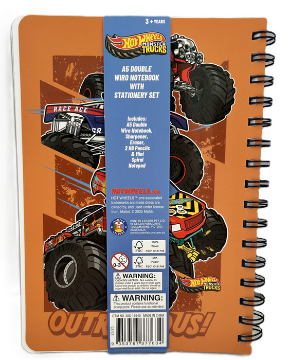 Hot Wheels Monster Truck Spiral Notebook With Stationary Set