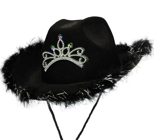 Cowboy Hat Black With Tiara & Feathers