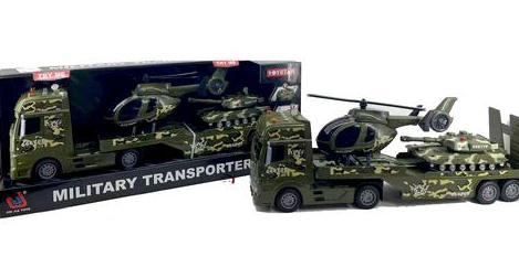 Military Transport Low Loader Truck With Miltary Heli A Nd Tank With Sounds