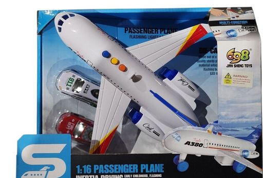 Friction Airplane With 2 Vehicles Lights & Sounds Assorted