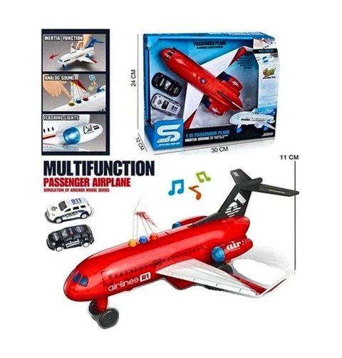 Friction Airplane With 2 Vehicles Lights & Sounds Assorted