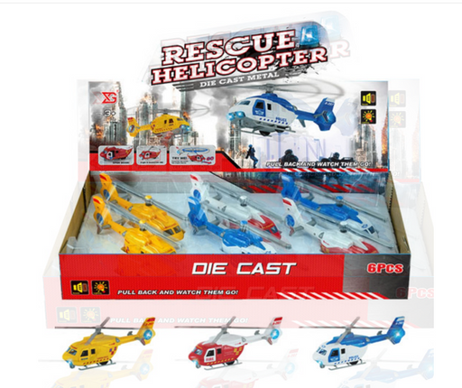 Die Cast Rescue Helicopter Pull Back With Lights & Sound