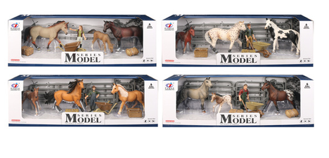 Model Series Farm Animals Horses 3 Pc With Figure & Accessories Assorted