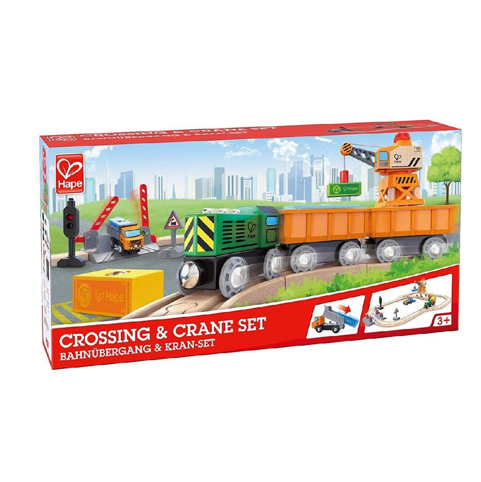 Hape Wooden Crossing And Crane Set