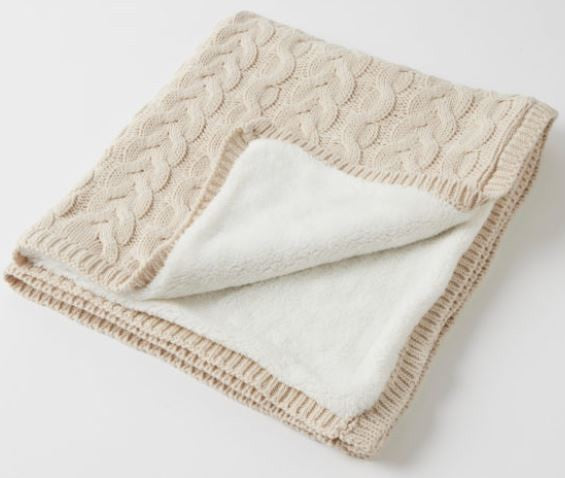 Aurora Cable Knit Baby Blanket Oatmeal